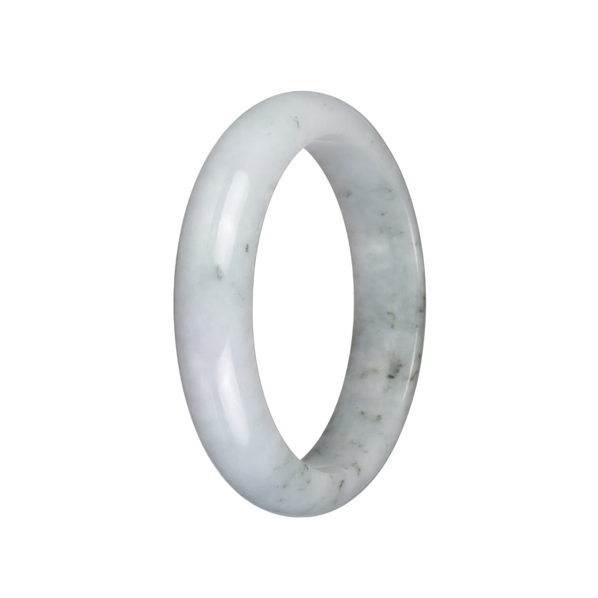 Authentic Type A White with Deep Green Specks Jadeite Bangle Bracelet - 62mm Half Moon