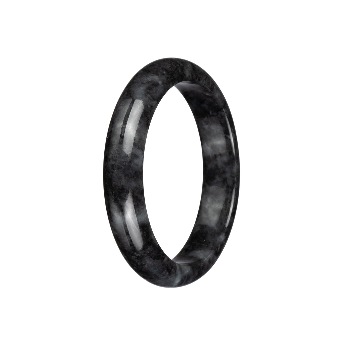 Genuine Natural Black and Grey Pattern Traditional Jade Bangle - 59mm Half Moon