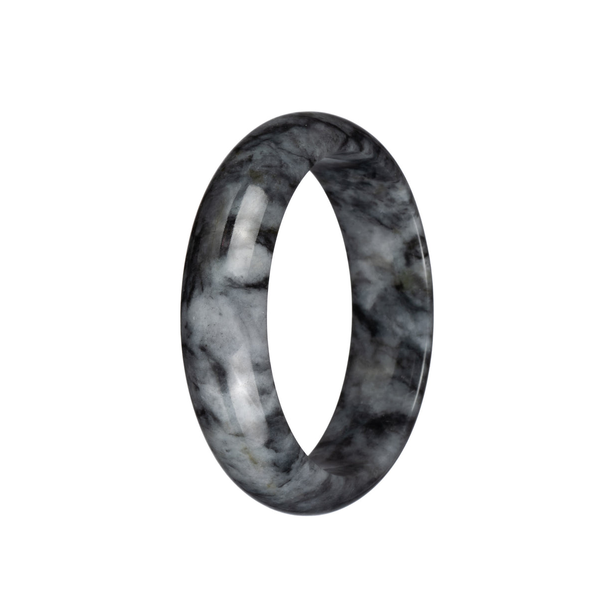 Real Untreated Grey and Black Patterns Jade Bangle - 58mm Half Moon