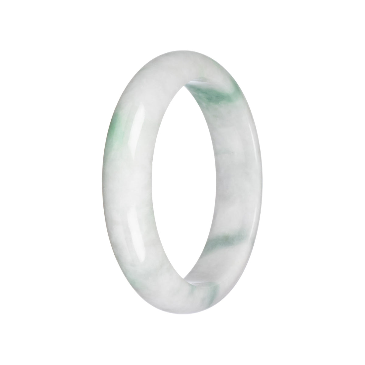 Authentic Grade A White with Apple Green Patterns Burmese Jade Bangle Bracelet - 58mm Half Moon