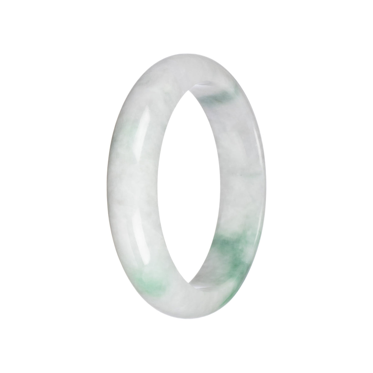 Authentic Grade A White with Apple Green Patterns Burmese Jade Bangle Bracelet - 58mm Half Moon