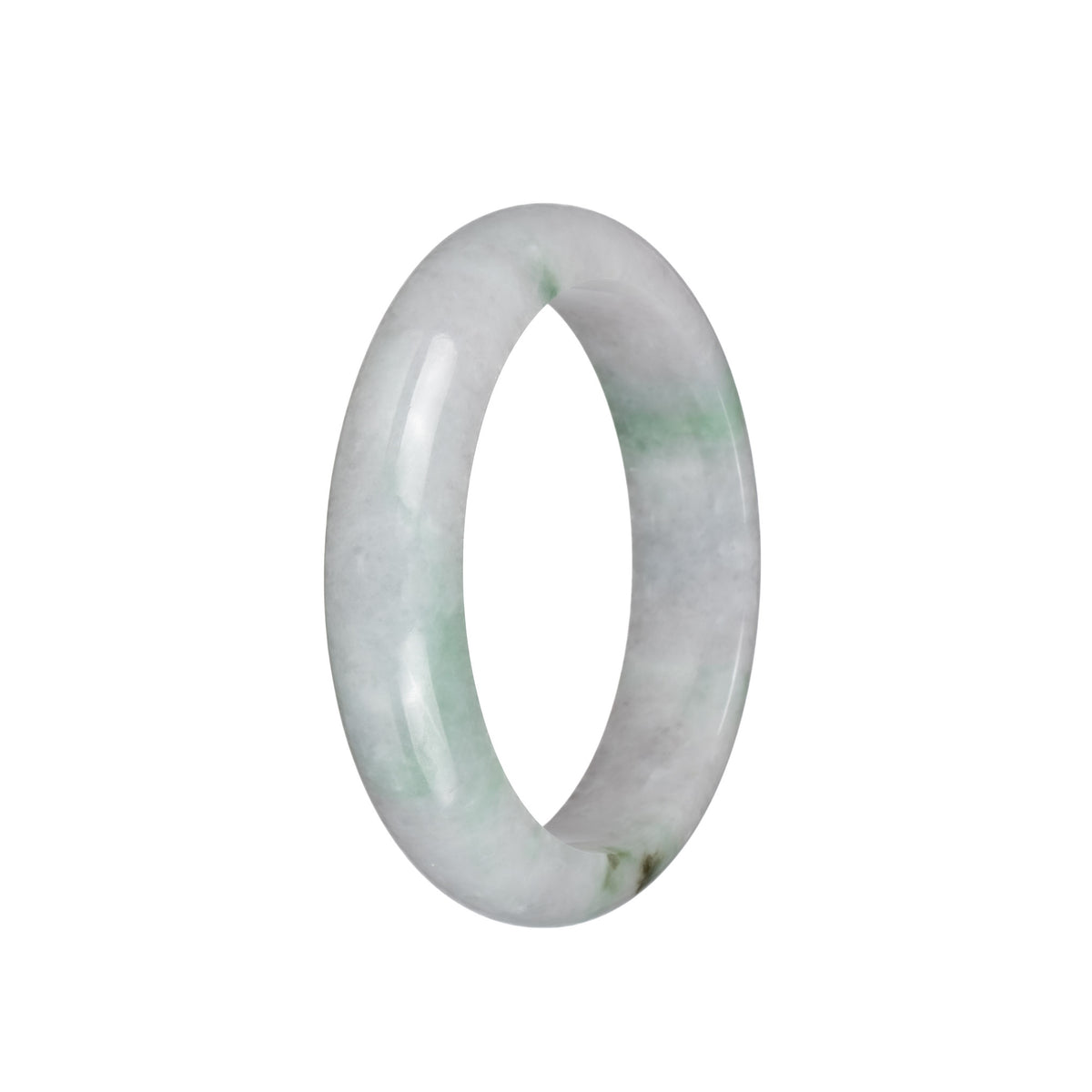 Certified Natural White with Green PatternsJade Bangle Bracelet - 56mm Half Moon