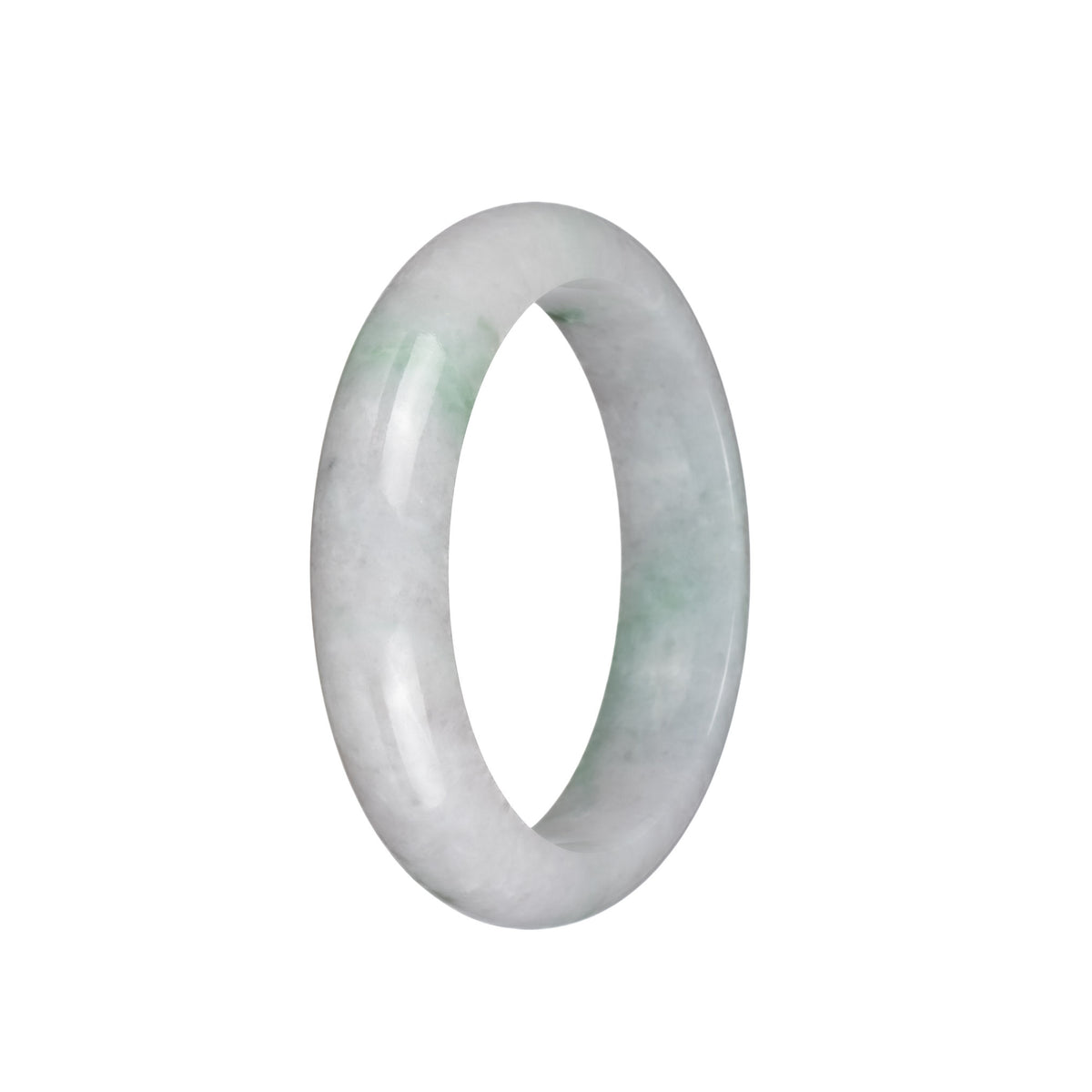 Certified Natural White with Green PatternsJade Bangle Bracelet - 56mm Half Moon