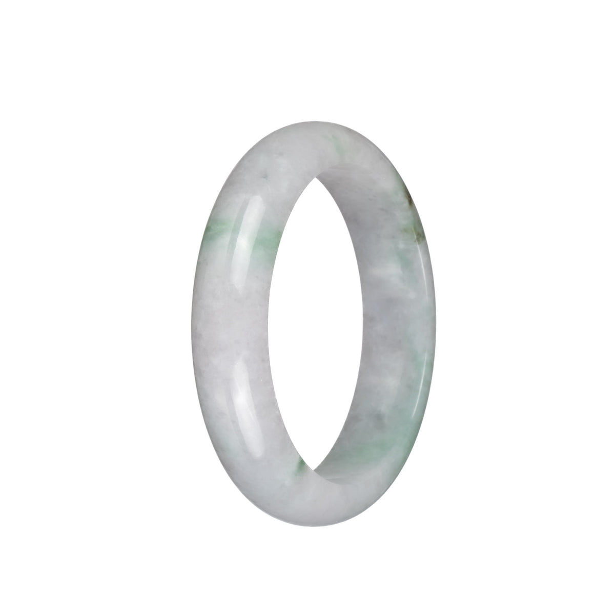 Certified Natural White with Green PatternsJade Bangle Bracelet - 56mm Half Moon