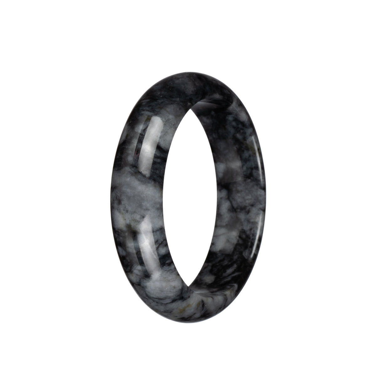 Genuine Untreated Grey and Black Patterns Burma Jade Bracelet - 57mm Half Moon