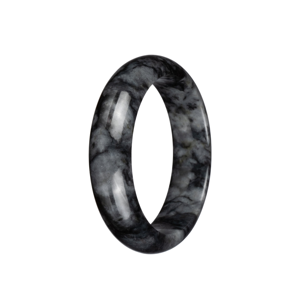 Genuine Untreated Grey and Black Patterns Burma Jade Bracelet - 57mm Half Moon