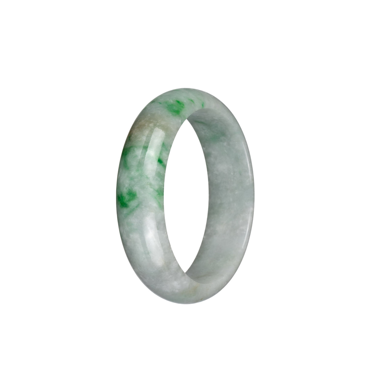 Certified Grade A Pale Green with Emerald Green Patterns Jadeite Bangle - 51mm Half Moon