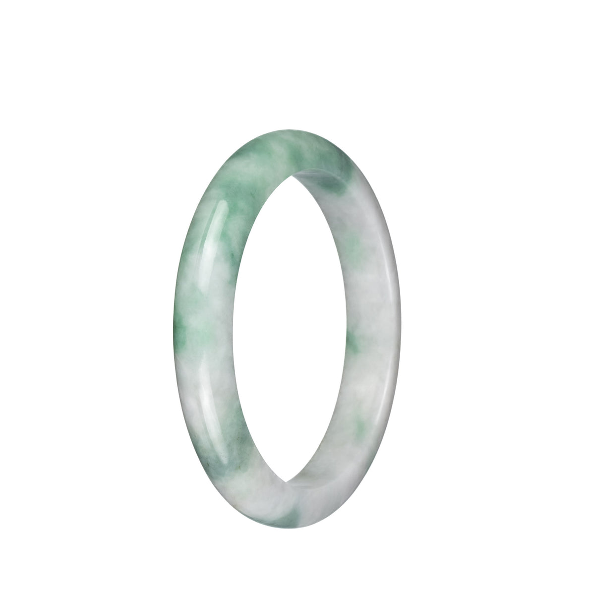 Authentic Natural White with Green Traditional Jade Bracelet - 58mm Semi Round