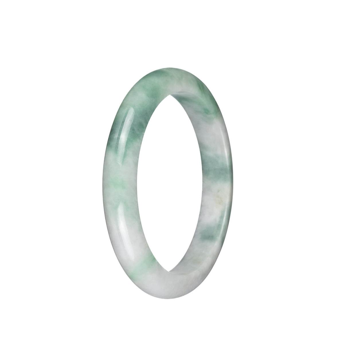 Authentic Natural White with Green Traditional Jade Bracelet - 58mm Semi Round