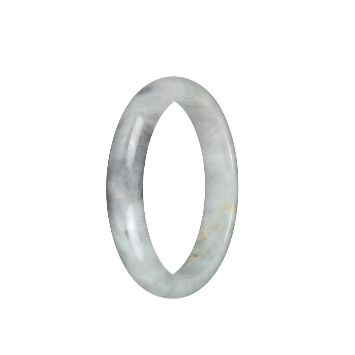 Real Type A Grey with Light Green Burma Jade Bangle - 55mm Half Moon