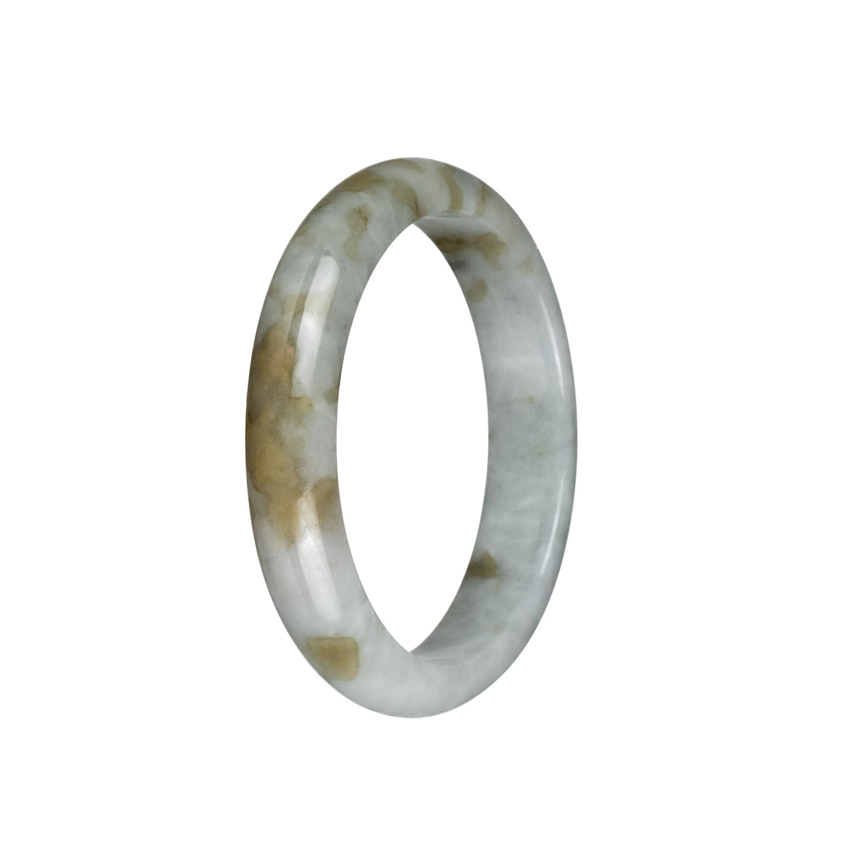 Genuine Grade A White and Brown Pattern Traditional Jade Bangle - 58mm Half Moon