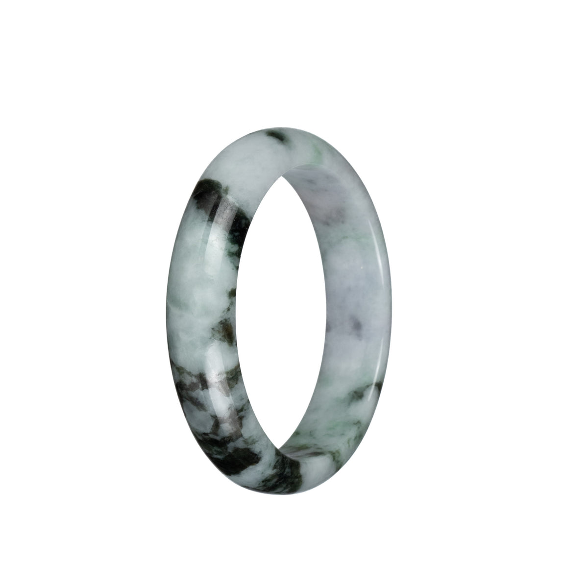 Real Natural White with Dark Green Patterns Jadeite Jade Bracelet - 54mm Half Moon