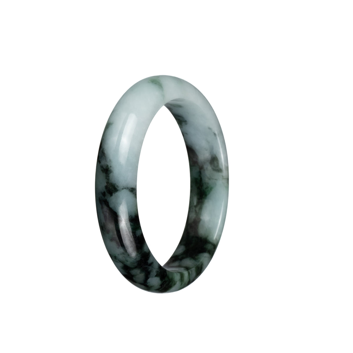 Certified Grade A Pale Green with Dark Green Patterns Burma Jade Bangle Bracelet - 53mm Half Moon