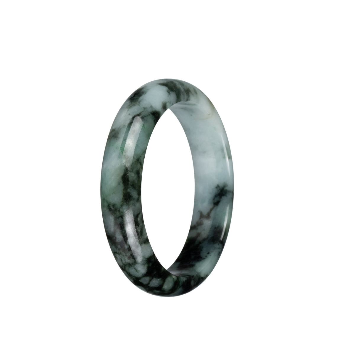 Certified Grade A Pale Green with Dark Green Patterns Burma Jade Bangle Bracelet - 53mm Half Moon