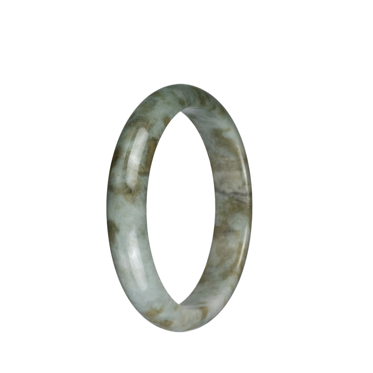 Real Grade A Pale Olive Green with Light Brown Patterns Jadeite Bangle - 59mm Half Moon