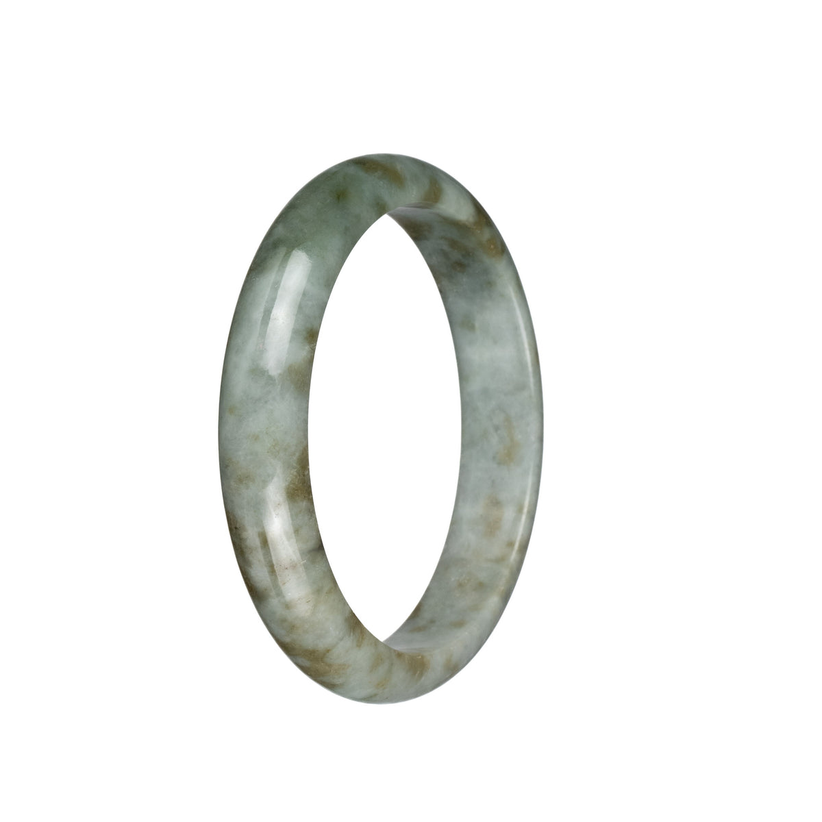 Real Grade A Pale Olive Green with Light Brown Patterns Jadeite Bangle - 59mm Half Moon