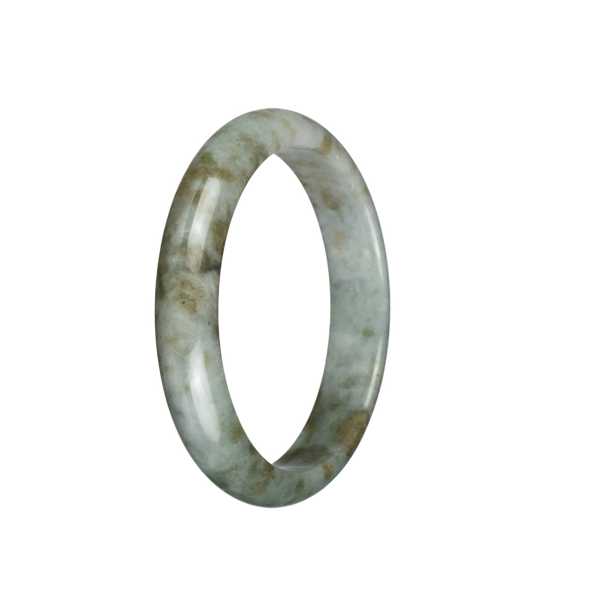 Real Grade A Pale Olive Green with Light Brown Patterns Jadeite Bangle - 59mm Half Moon