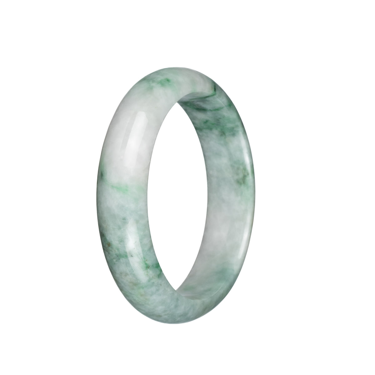 Authentic Untreated White and Green with Apple Green Patterns Jade Bangle Bracelet - 58mm Half Moon