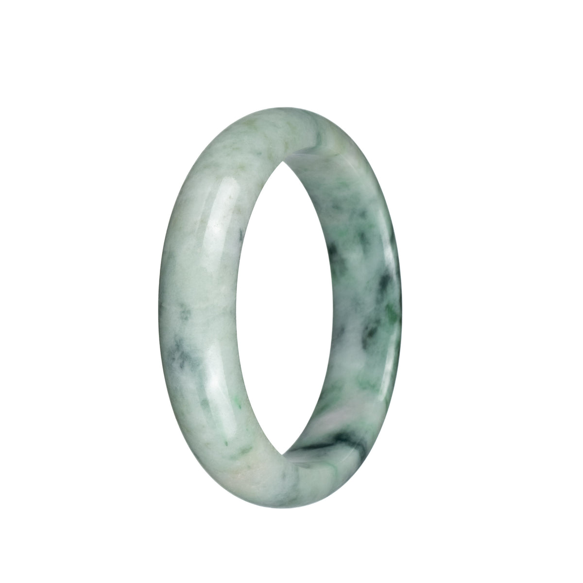 Certified Grade A Green with Dark Green Patterns Burma Jade Bangle Bracelet - 58mm Half Moon