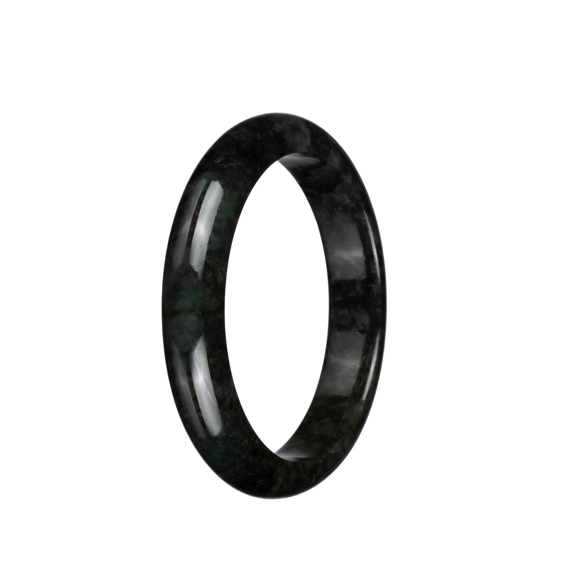 Genuine Grade A Black Jadeite Bangle Bracelet - 57mm Half Moon