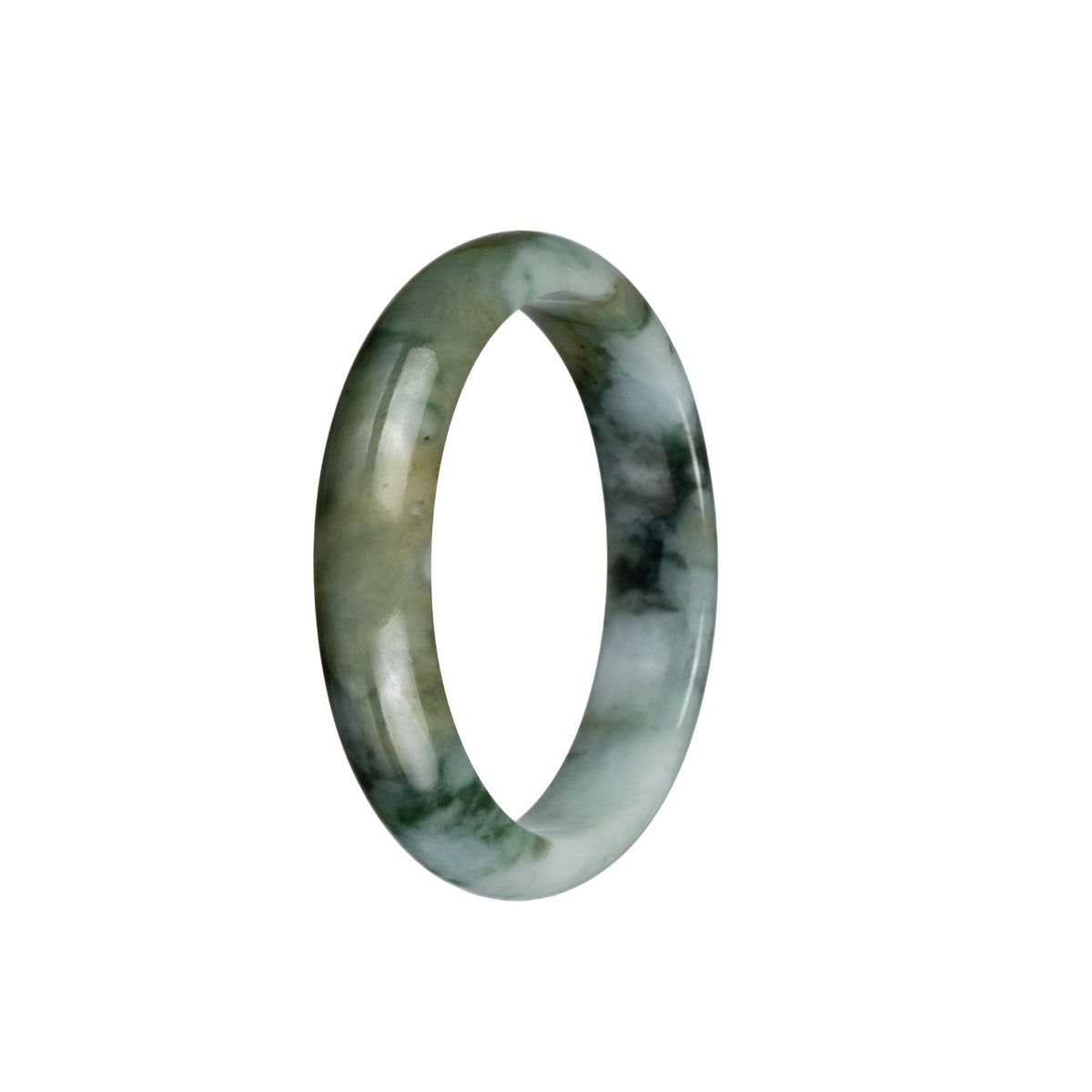 Genuine Untreated Pale Green with Dark Green and Olive Green Patterns Jadeite Jade Bracelet - 54mm Half Moon