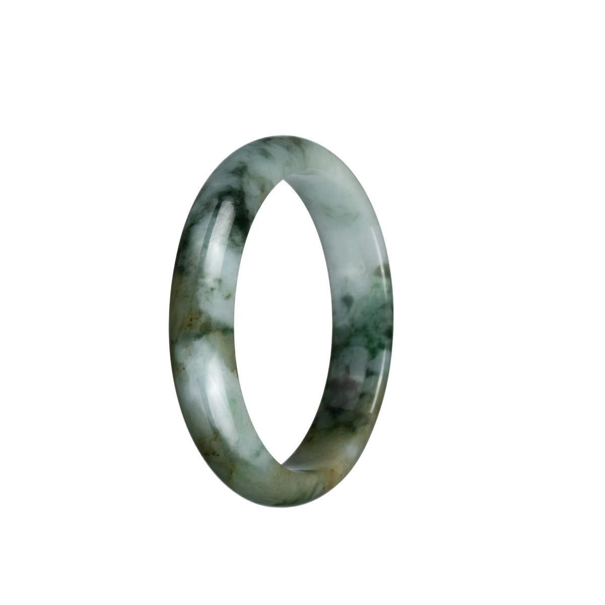 Genuine Untreated Pale Green with Dark Green and Olive Green Patterns Jadeite Jade Bracelet - 54mm Half Moon