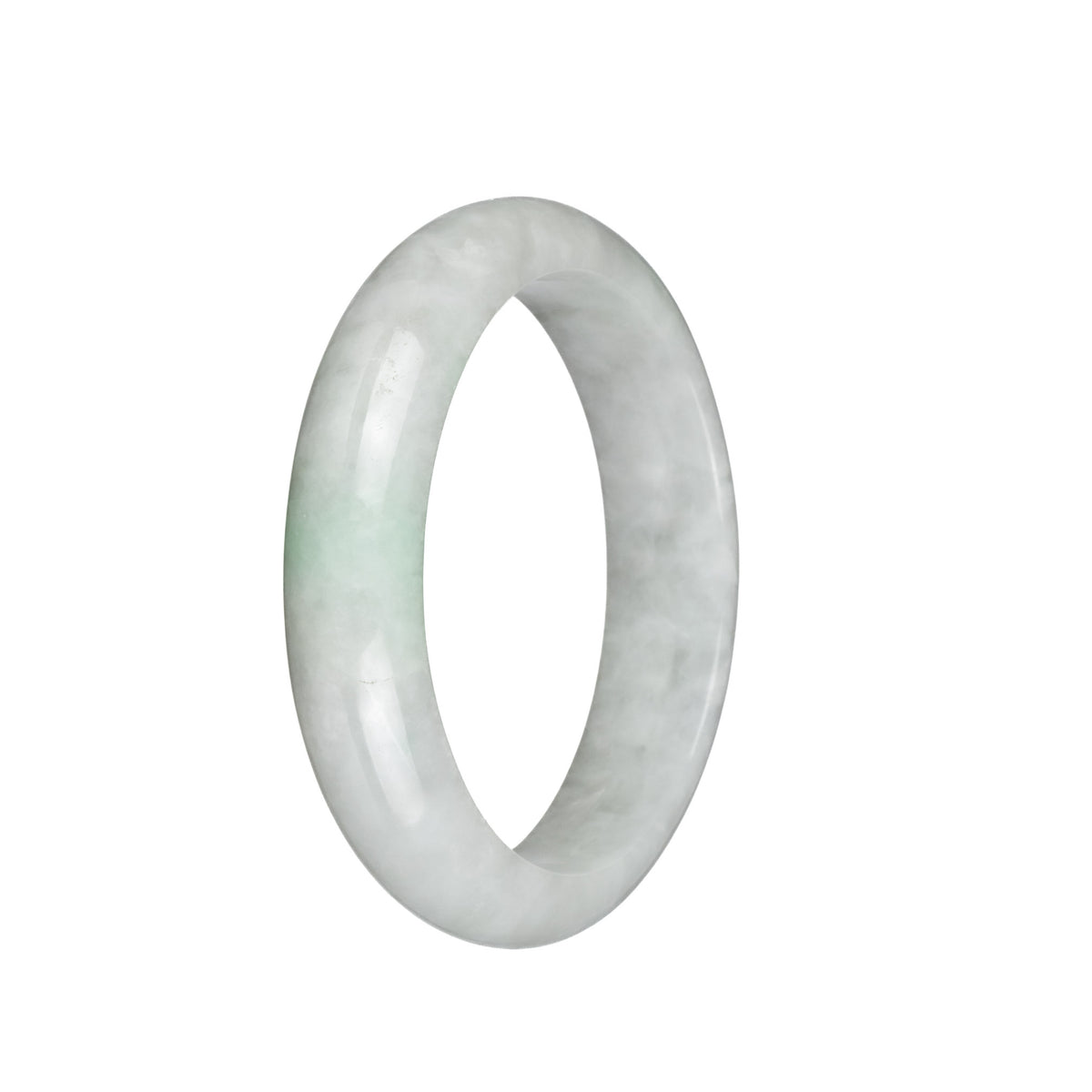 Certified Grade A White with Light Green Patch Traditional Jade Bangle Bracelet - 58mm Half Moon