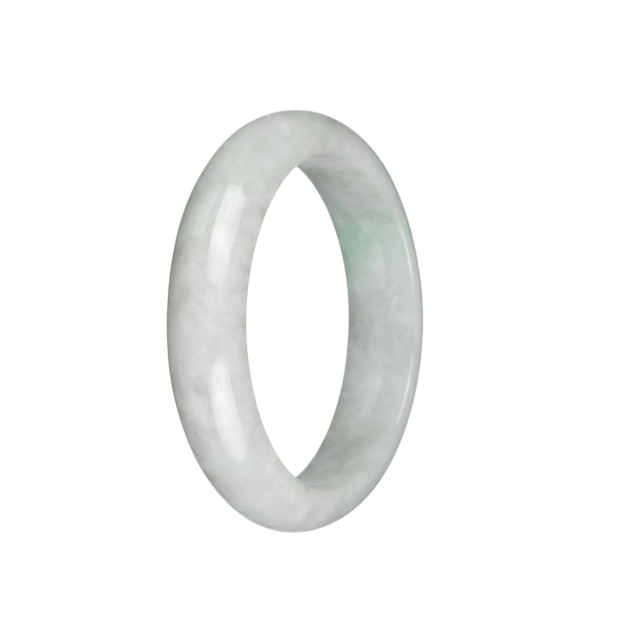 Certified Grade A White with Light Green Patch Traditional Jade Bangle Bracelet - 58mm Half Moon