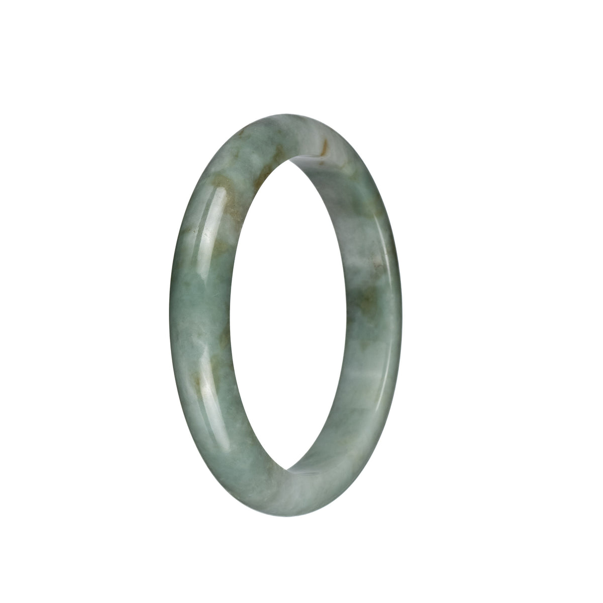 Genuine Grade A Green Pattern Jadeite Jade Bangle - 58mm Semi Round