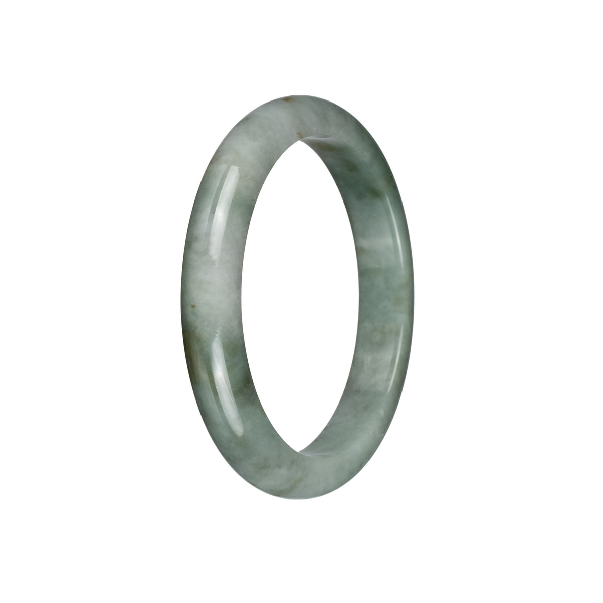 Genuine Grade A Green Pattern Jadeite Jade Bangle - 58mm Semi Round