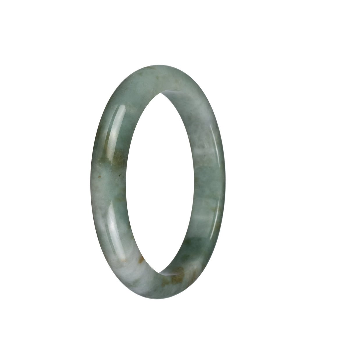 Genuine Grade A Green Pattern Jadeite Jade Bangle - 58mm Semi Round