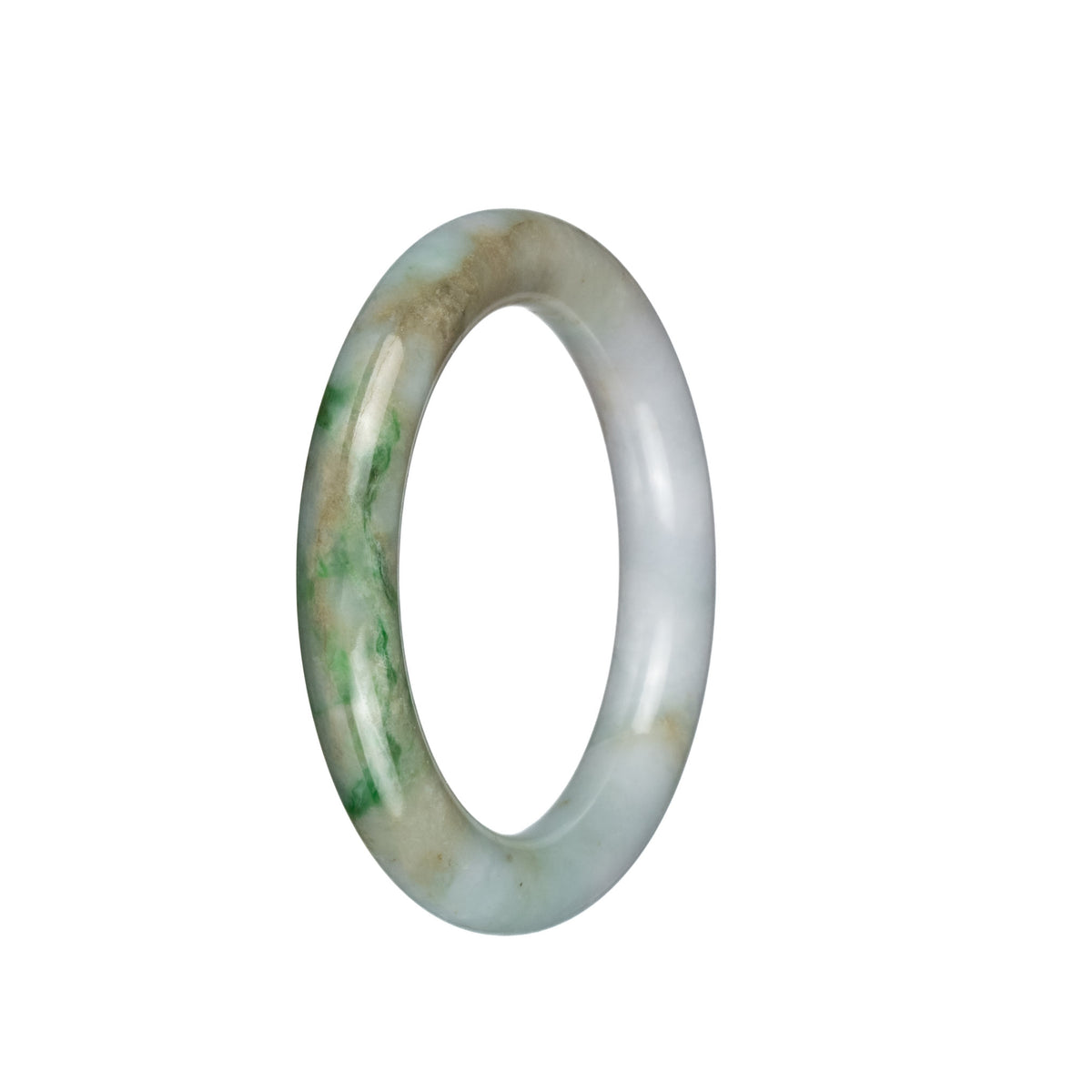 Genuine Grade A White with Emerald Green Patterns Jade Bangle - 53mm Round