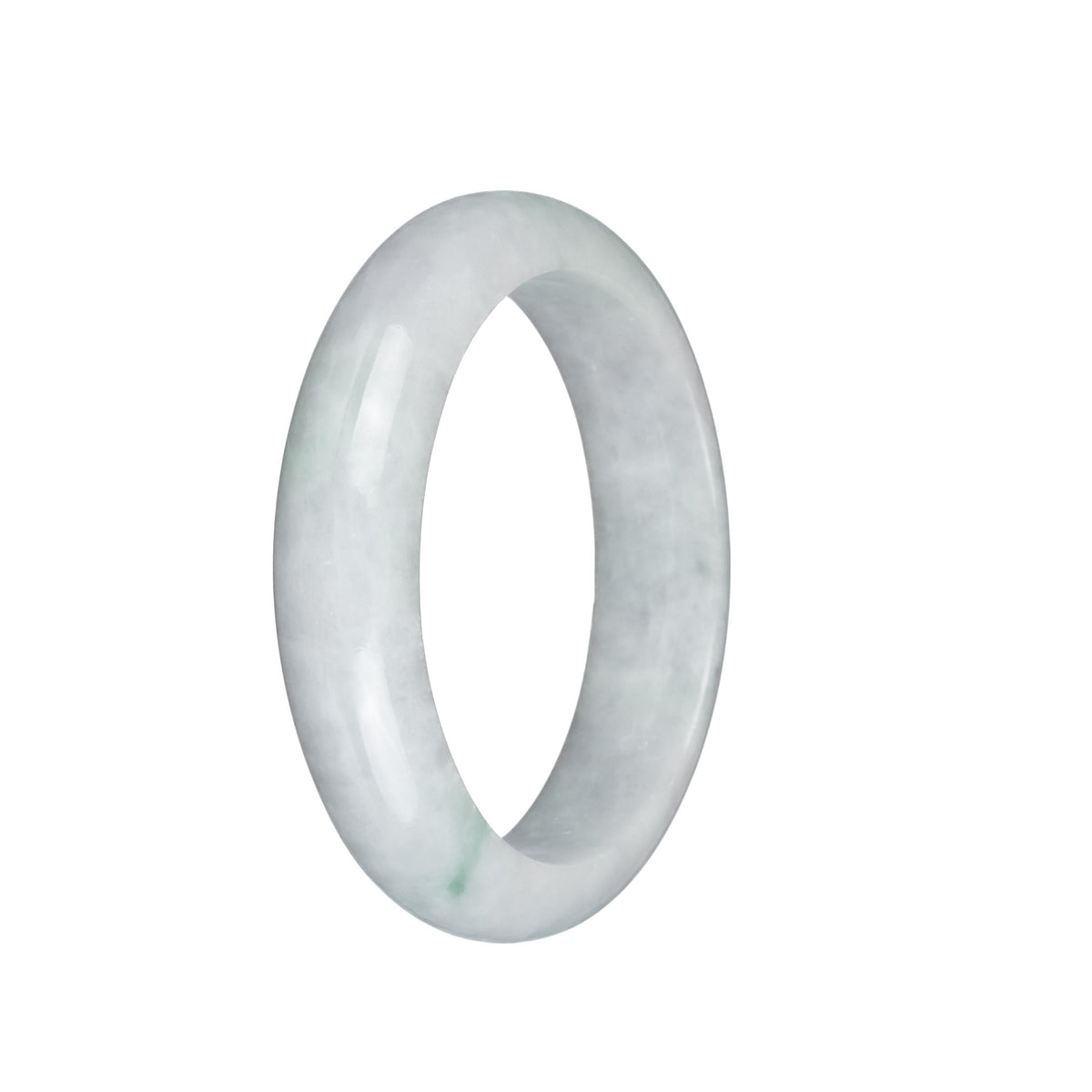 Real Grade A White with Green Patch Jade Bangle - 58mm Half Moon