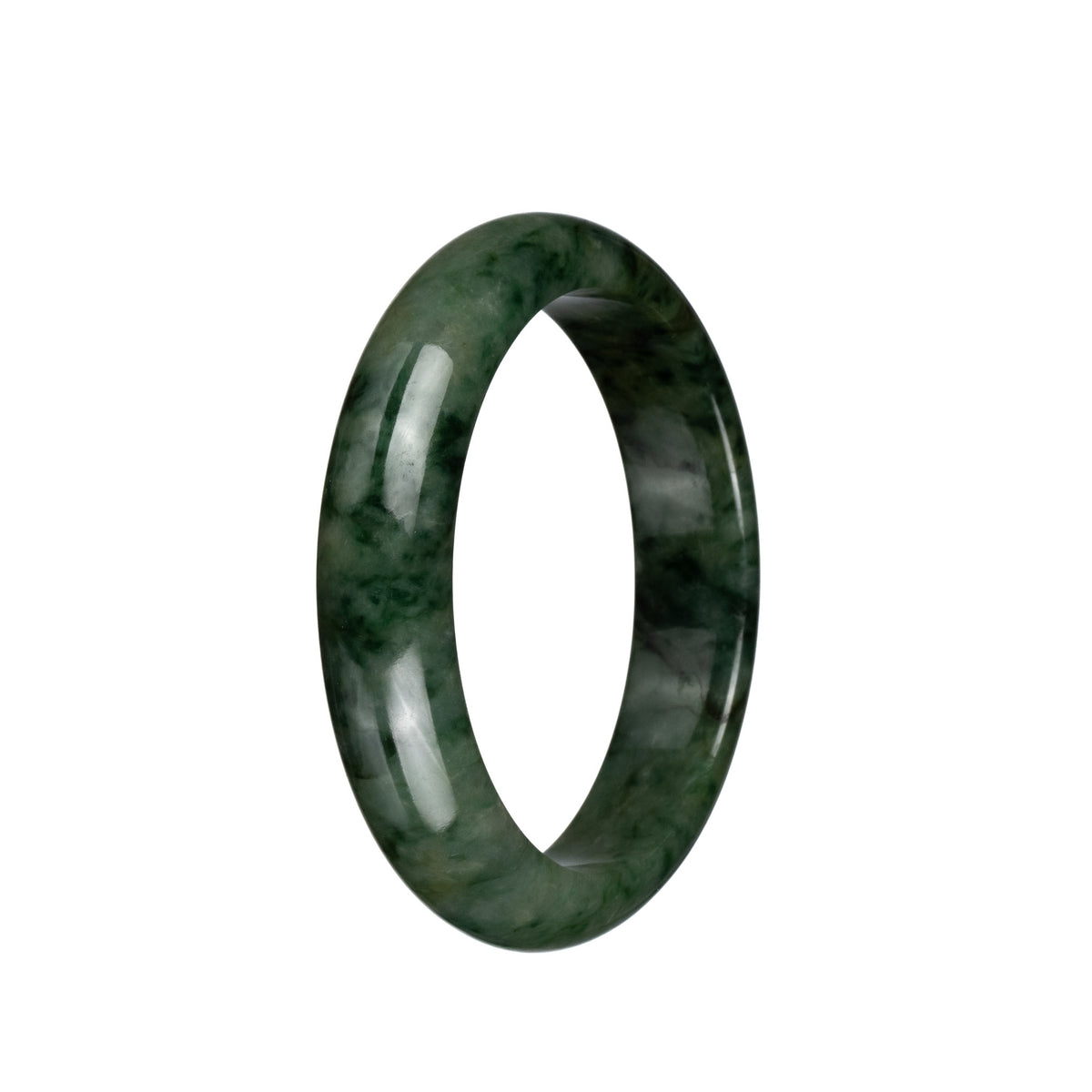 Genuine Untreated Olive Green with Dark Green Patterns Jadeite Jade Bracelet - 58mm Half Moon