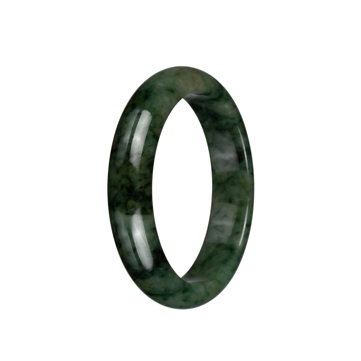 Genuine Untreated Olive Green with Dark Green Patterns Jadeite Jade Bracelet - 58mm Half Moon