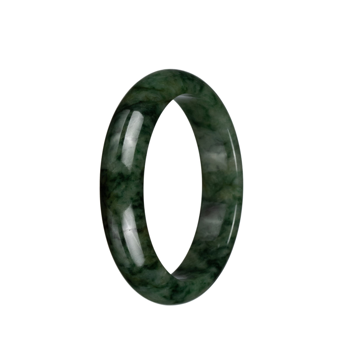 Genuine Untreated Olive Green with Dark Green Patterns Jadeite Jade Bracelet - 58mm Half Moon