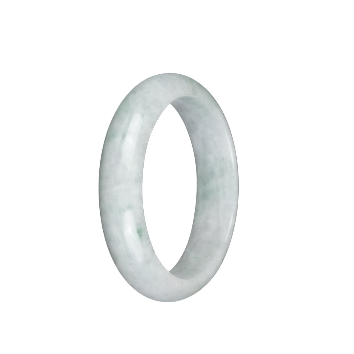 Authentic Natural White with Light Green Spots Jade Bracelet - 55mm Half Moon