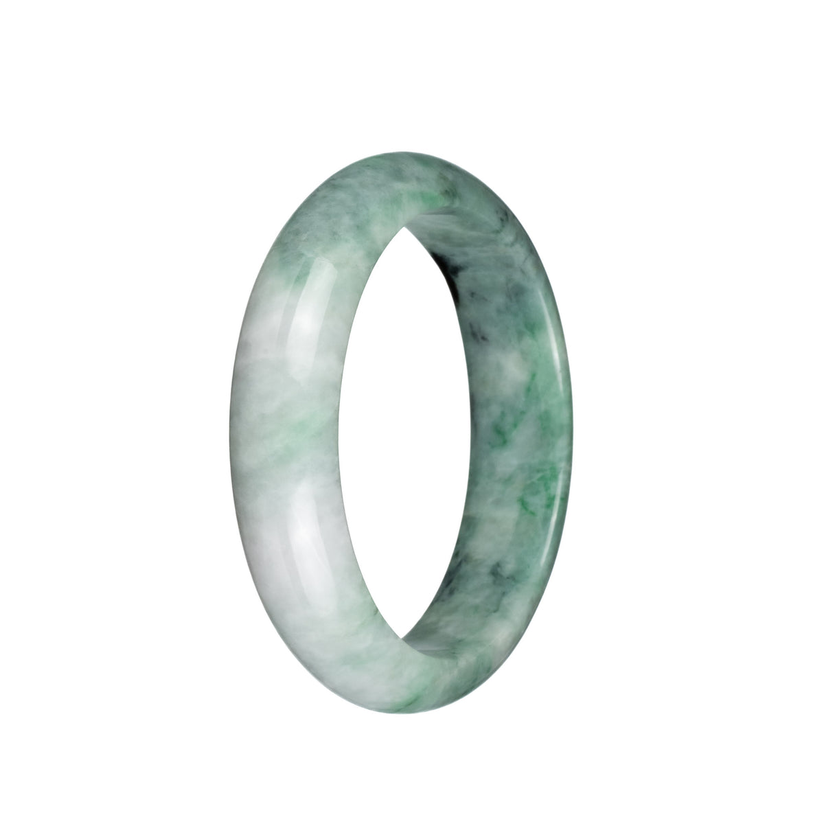 Certified Grade A White with Green and Black Patch Jadeite Jade Bracelet - 58mm Half Moon