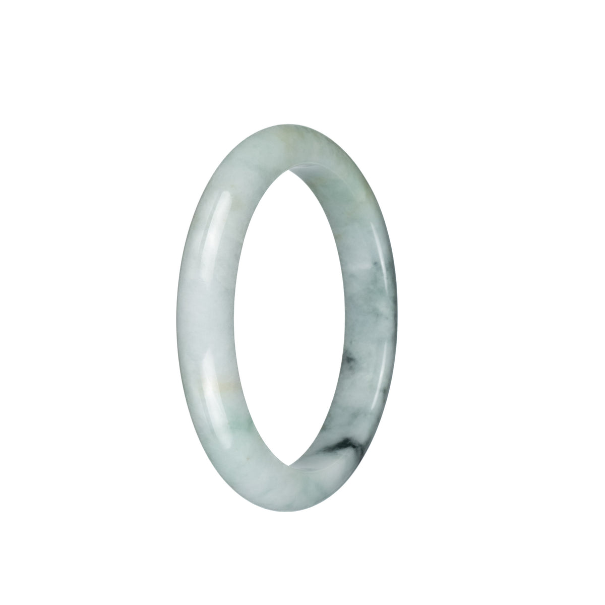 Certified Grade A Pale Green with Dark Green Patterns Burma Jade Bangle - 56mm Semi Round