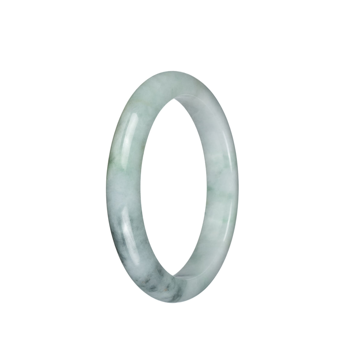 Certified Grade A Pale Green with Dark Green Patterns Burma Jade Bangle - 56mm Semi Round