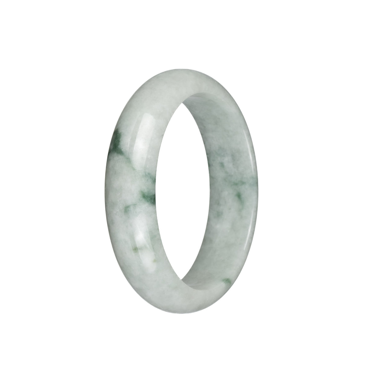 Real Untreated Greyish White with Green Patterns Jadeite Bracelet - 57mm Half Moon