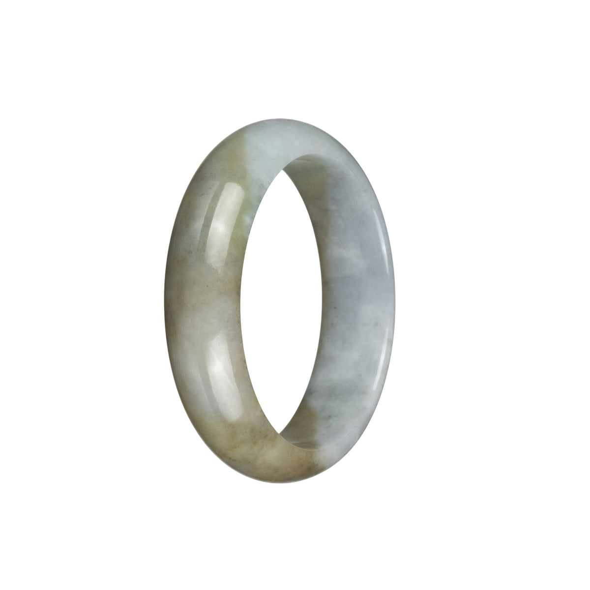 Genuine Natural Light Grey with Light Brown Jade Bangle Bracelet - 53mm Half Moon