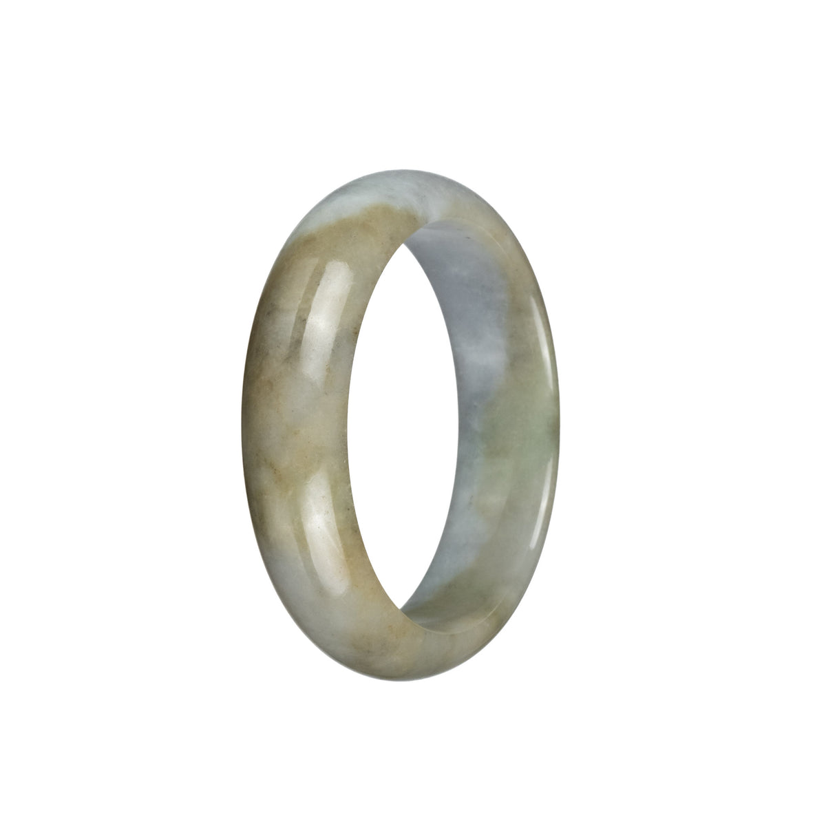 Genuine Natural Light Grey with Light Brown Jade Bangle Bracelet - 53mm Half Moon