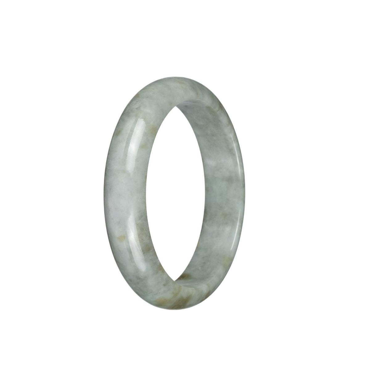 Authentic Type A Light Grey with Light Brown Patches Traditional Jade Bangle Bracelet - 55mm Half Moon