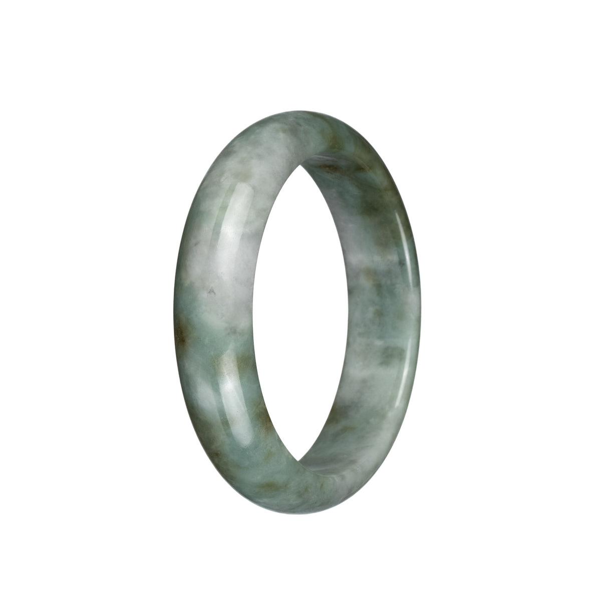 Genuine Grade A Light Grey with Bluish Green and Brown Patches Burma Jade Bracelet - 58mm Half Moon