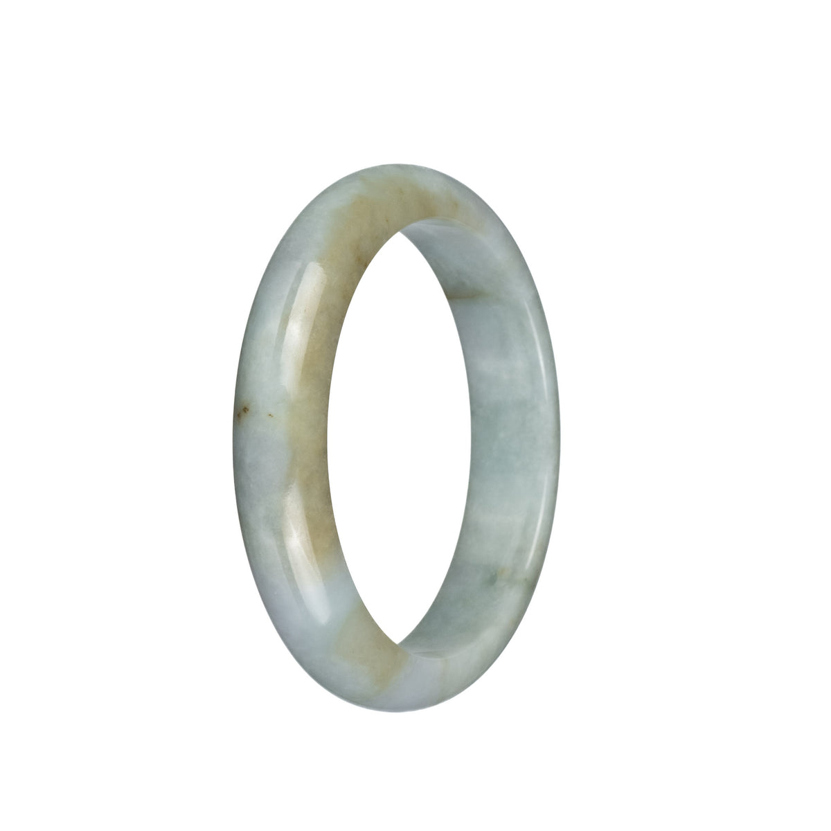 Certified Type A Pale Green and Brown Jade Bracelet - 58mm Half Moon