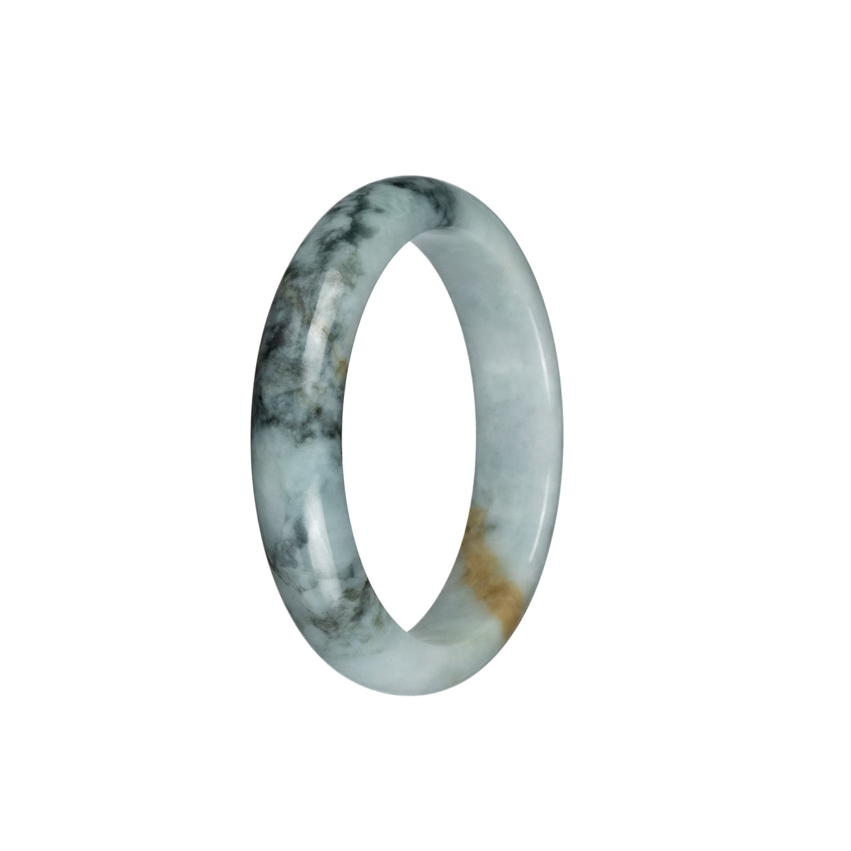 Real Grade A Pale Green with Black and Light Brown Patterns Jade Bracelet - 53mm Half Moon