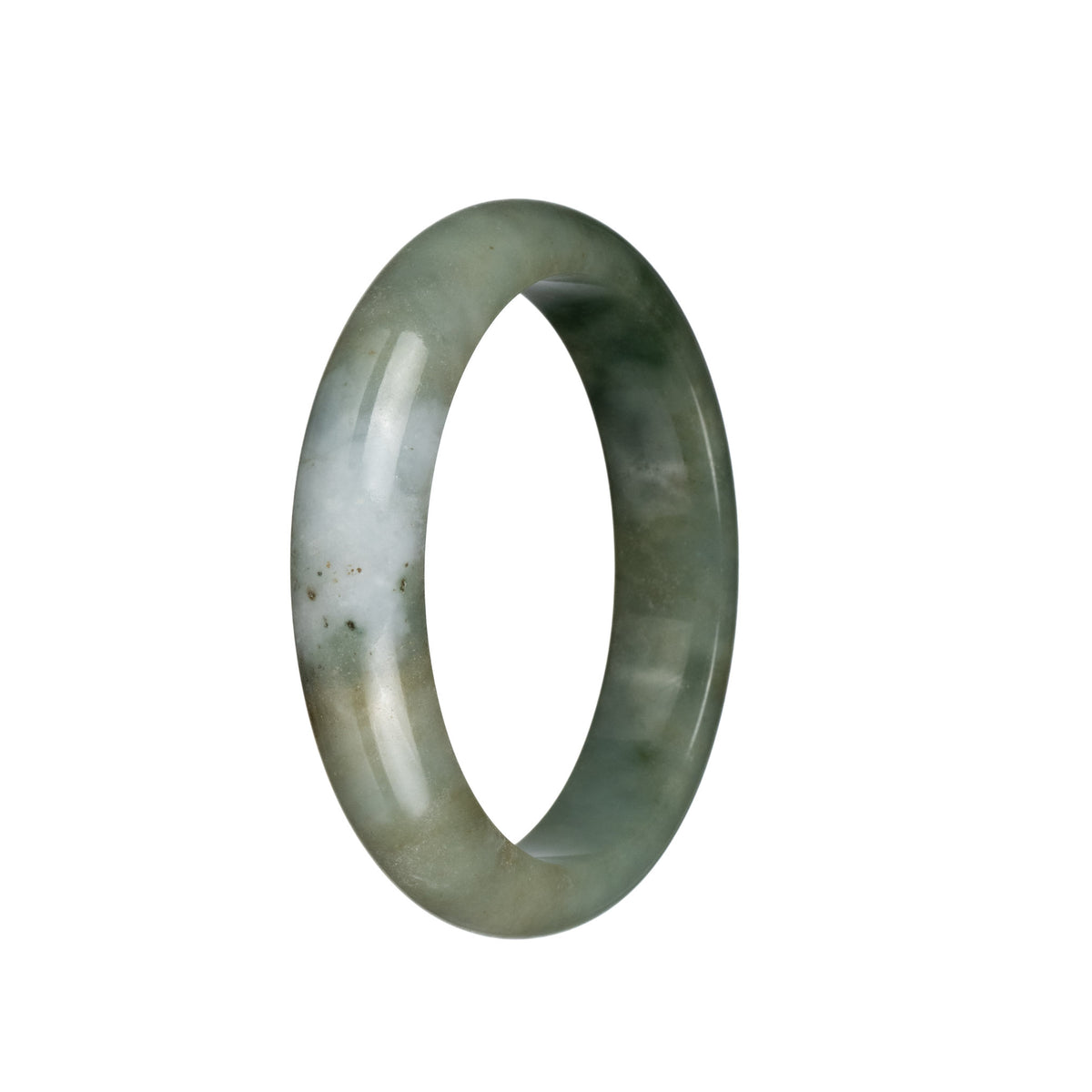 Genuine Untreated White and Olive Green with Light Brown Patch Jade Bangle Bracelet - 58mm Half Moon