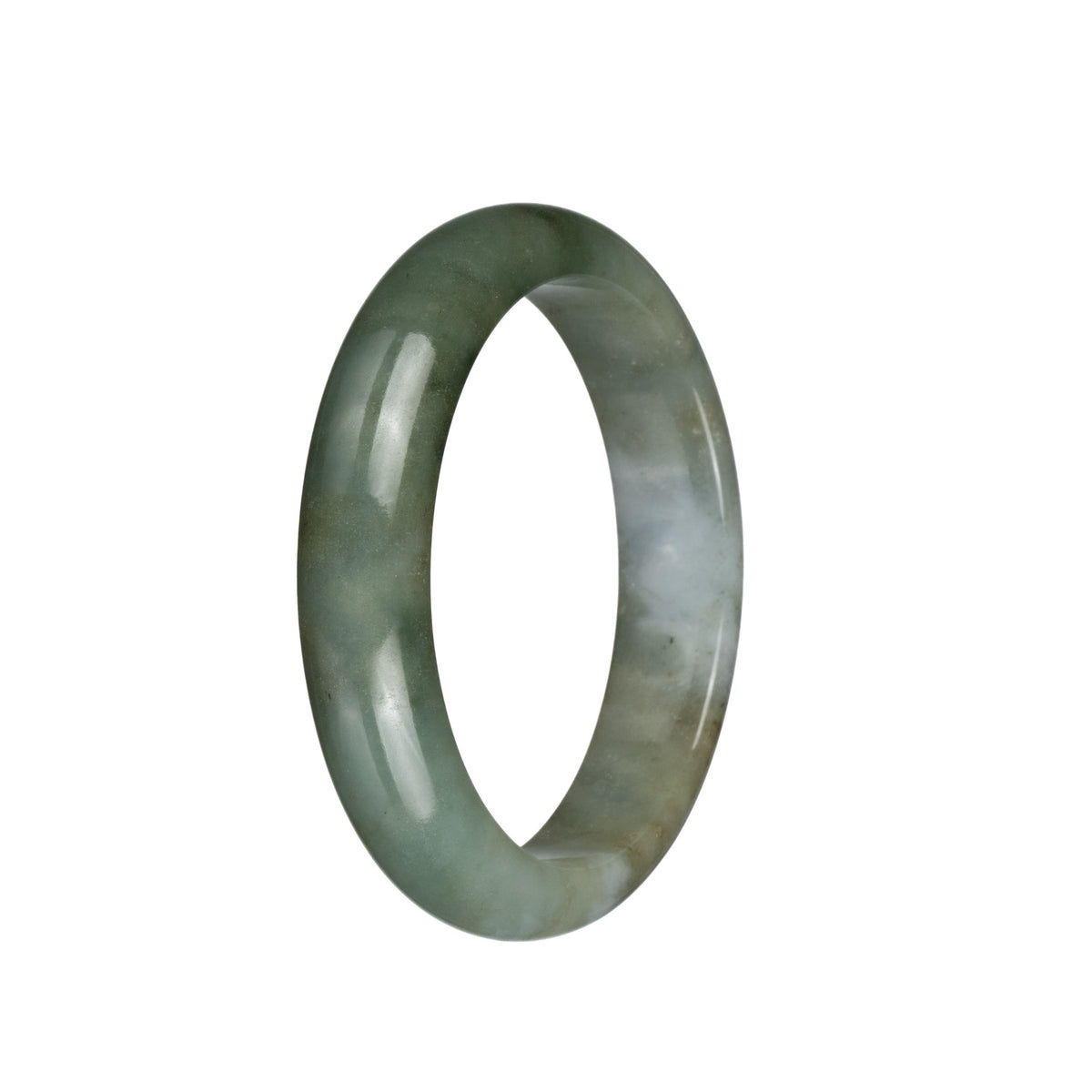 Genuine Untreated White and Olive Green with Light Brown Patch Jade Bangle Bracelet - 58mm Half Moon