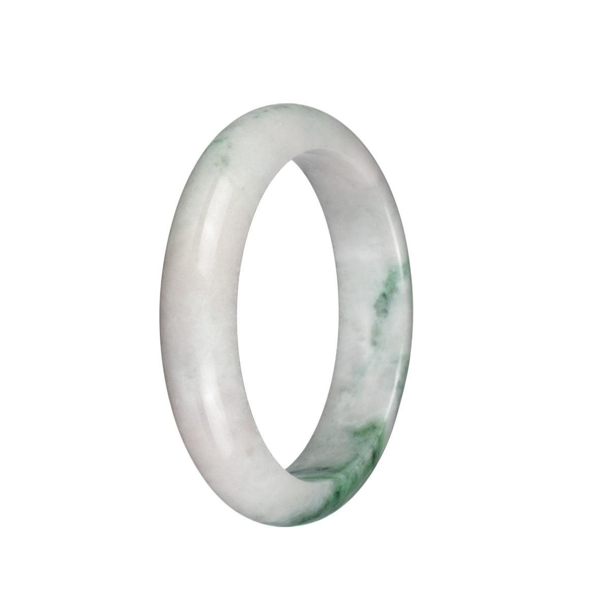 Authentic Type A White with Green and Apple Green Patterns Jadeite Bracelet - 58mm Half Moon